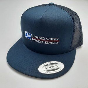 United States Postal Service Post Office Flat Bill Mesh Snapback Cap Hat Blue